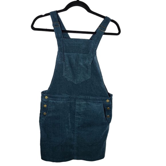 Love Riche Women's Blue Velvet Pinafore Overall Dress Small Adjustable Straps - Picture 1 of 11